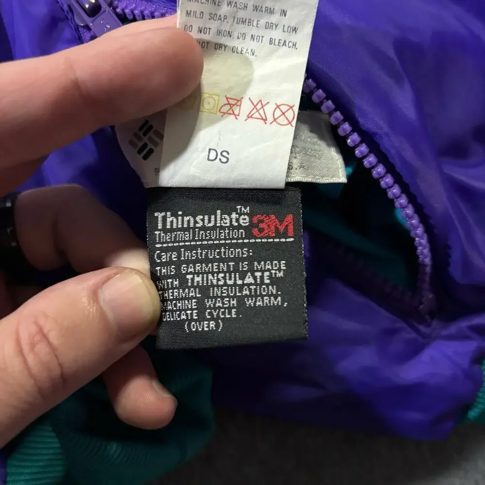 Vtg 90s Columbia Reversible Puffer Jacket Women’s Medium Purple Teal Ski Bomber
